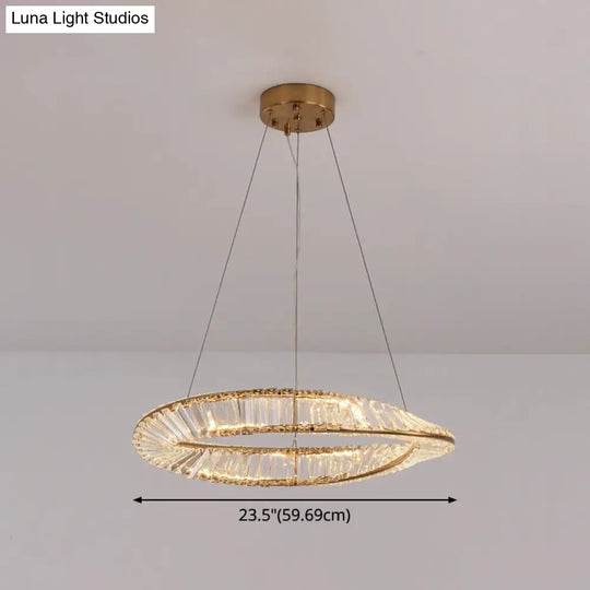 Modern Crystal Led Twisted Ring Chandelier - Stylish Brass Suspension Light For Dining Room