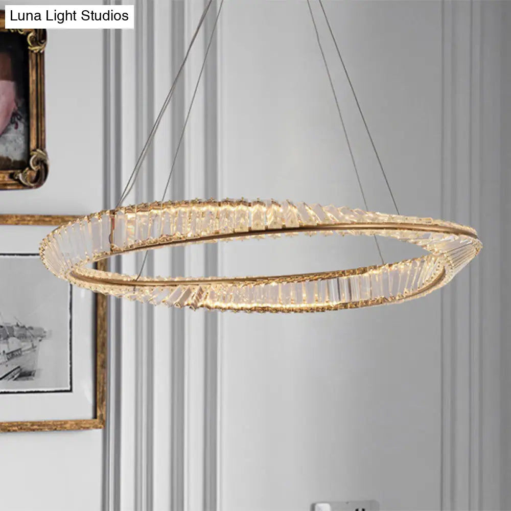 Modern Crystal Led Twisted Ring Chandelier - Stylish Brass Suspension Light For Dining Room