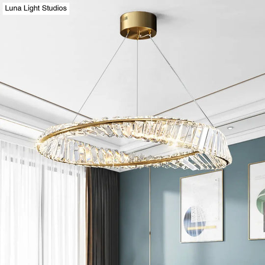 Modern Crystal Led Twisted Ring Chandelier - Stylish Brass Suspension Light For Dining Room