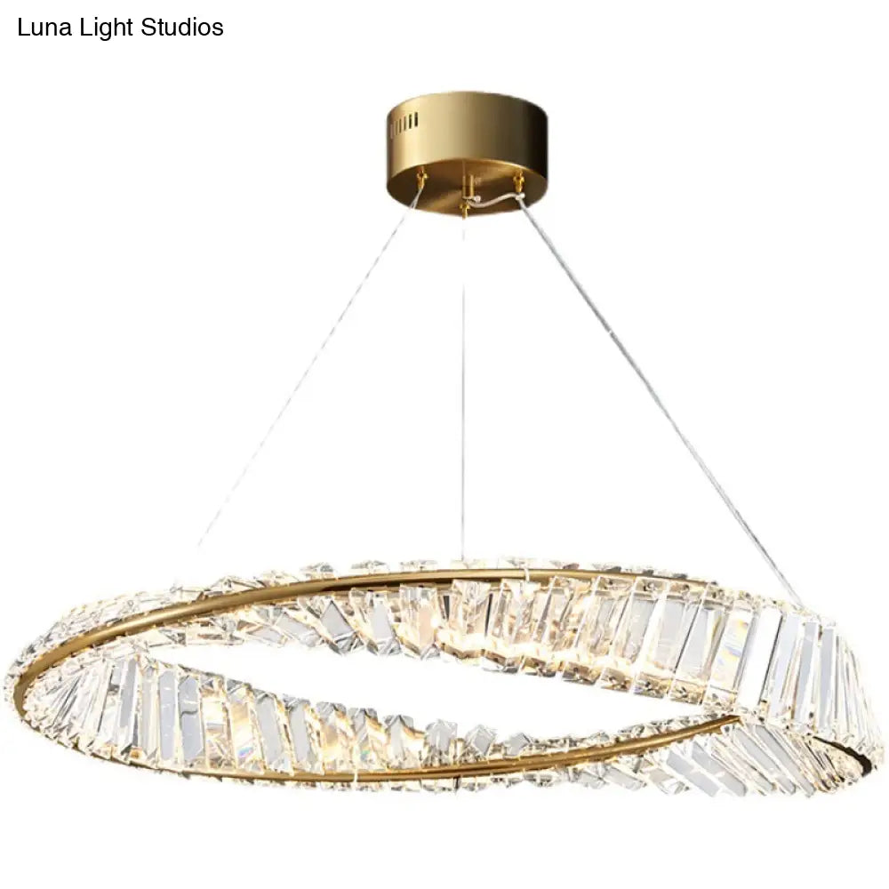 Modern Crystal Led Twisted Ring Chandelier - Stylish Brass Suspension Light For Dining Room