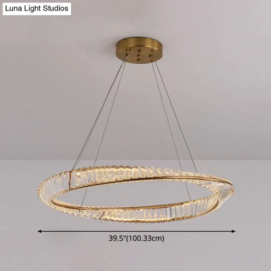 Modern Crystal Led Twisted Ring Chandelier - Stylish Brass Suspension Light For Dining Room