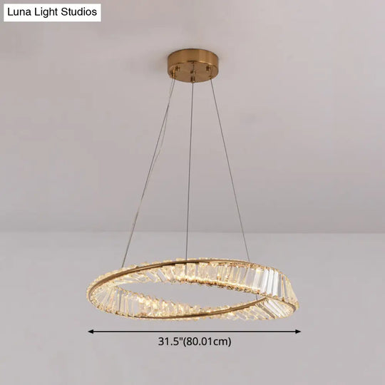 Modern Crystal Led Twisted Ring Chandelier - Stylish Brass Suspension Light For Dining Room