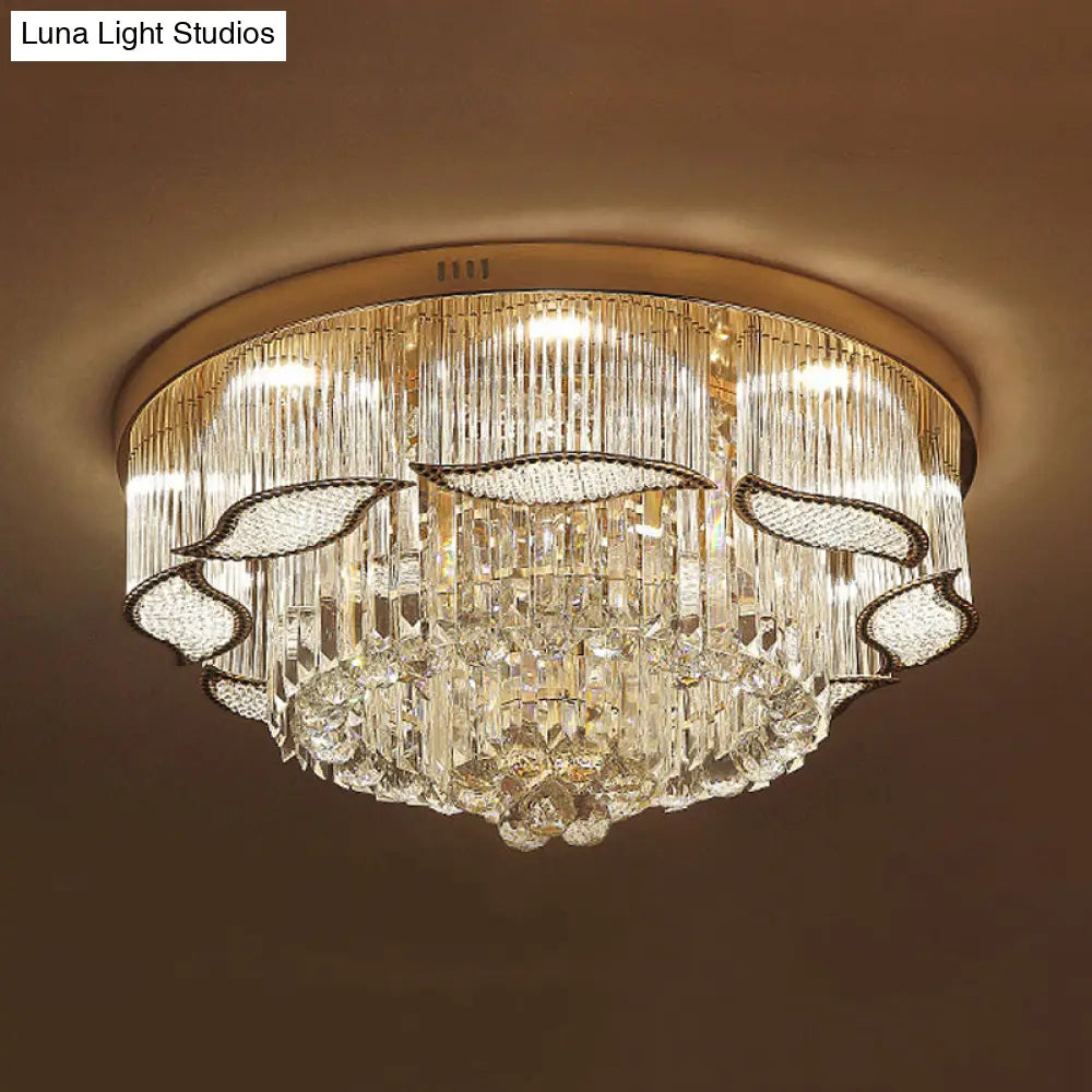 Modern Crystal Lobby Led Flush Mount Ceiling Light With Gold Leaf - Edge Layer