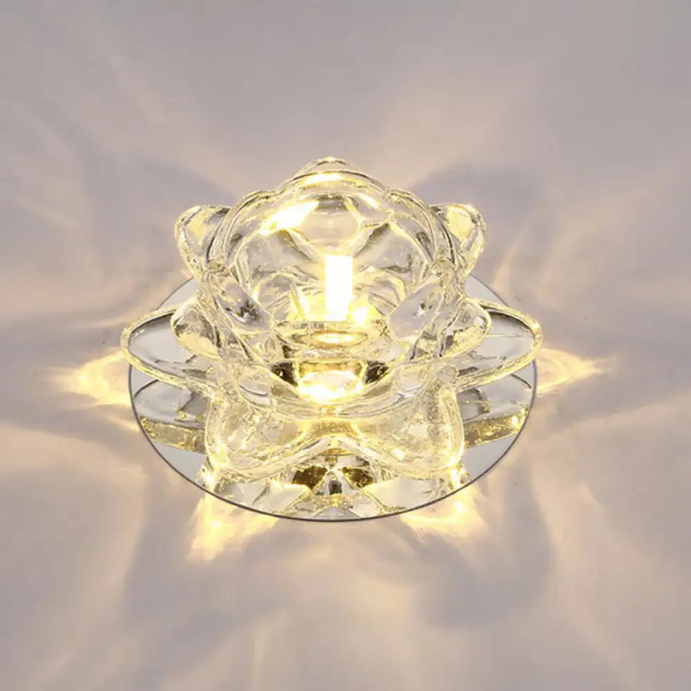 Modern Crystal Lotus Led Ceiling Flushmount Light - Clear & Stylish For Living Room / Warm