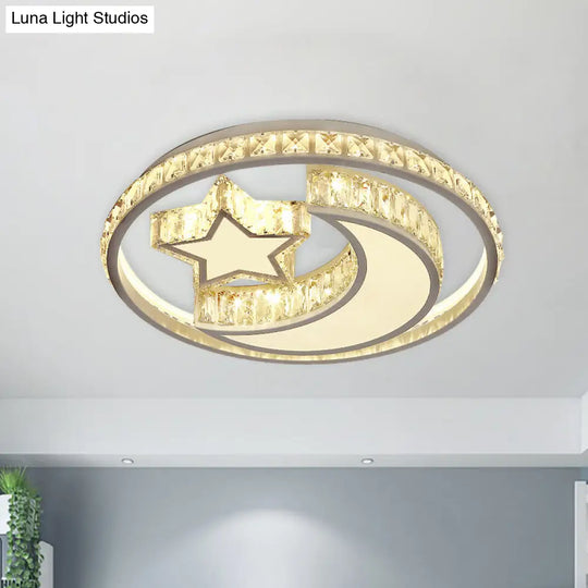 Modern Crystal Moon And Star Led Ceiling Flush Light For Bedrooms White Mounted Lamp