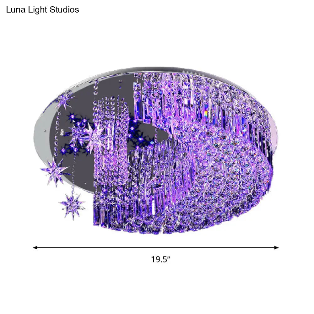Modern Crystal Moon Flush Light: Stainless - Steel Ceiling Lamp 4/5/11 Bulbs 16’/19.5’/31.5’ Wide