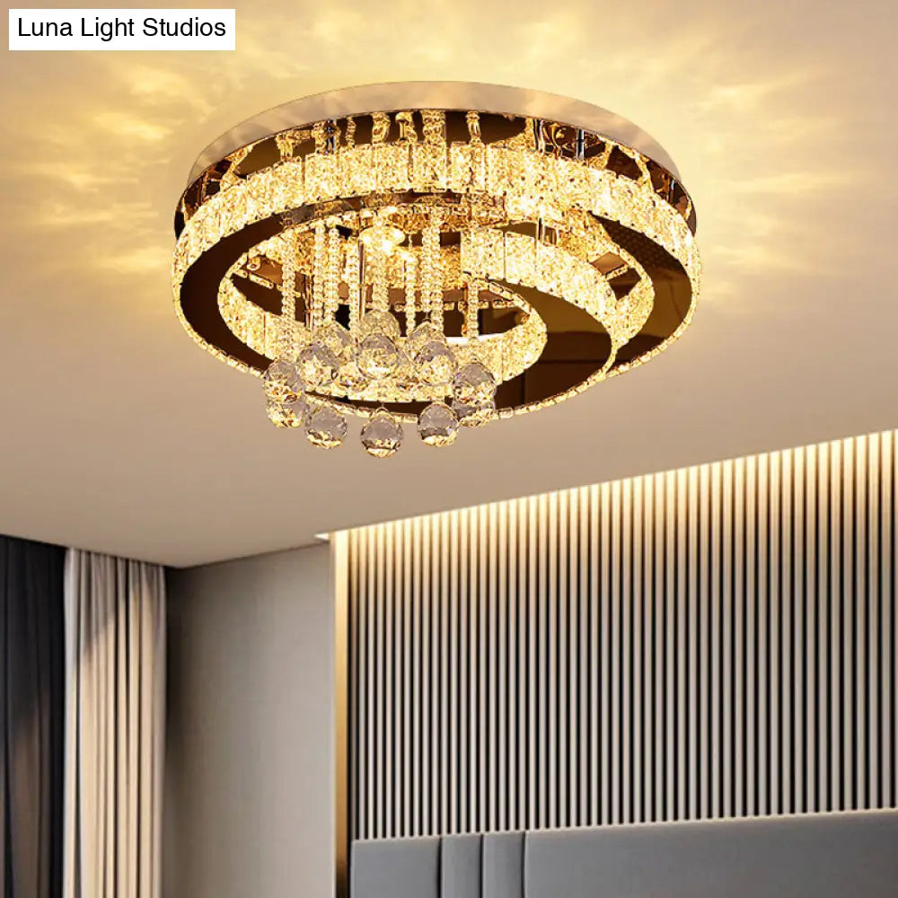 Modern Crystal Moon/Star Ceiling Lamp Led Semi Flush Light Chrome Finish With Droplet Deco