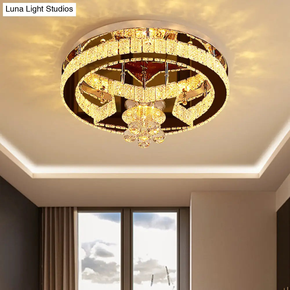 Modern Crystal Moon/Star Ceiling Lamp Led Semi Flush Light Chrome Finish With Droplet Deco / B