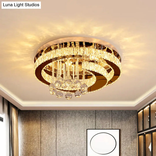 Modern Crystal Moon/Star Ceiling Lamp Led Semi Flush Light Chrome Finish With Droplet Deco / A