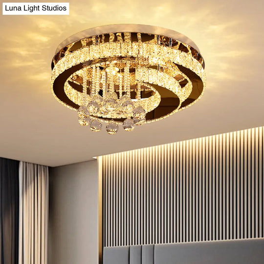 Modern Crystal Moon/Star Ceiling Lamp Led Semi Flush Light Chrome Finish With Droplet Deco