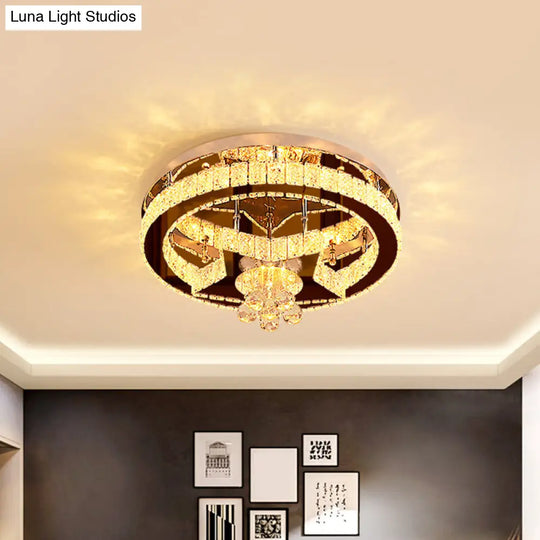 Modern Crystal Moon/Star Ceiling Lamp Led Semi Flush Light Chrome Finish With Droplet Deco