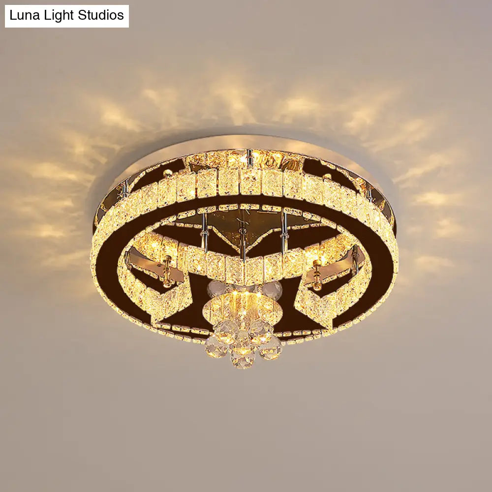 Modern Crystal Moon/Star Ceiling Lamp Led Semi Flush Light Chrome Finish With Droplet Deco