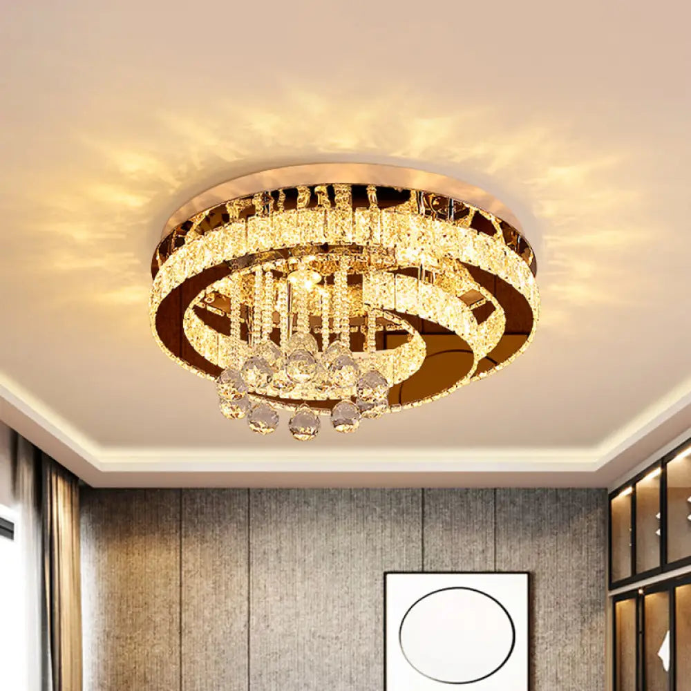 Modern Crystal Moon/Star Ceiling Lamp Led Semi Flush Light Chrome Finish With Droplet Deco / A