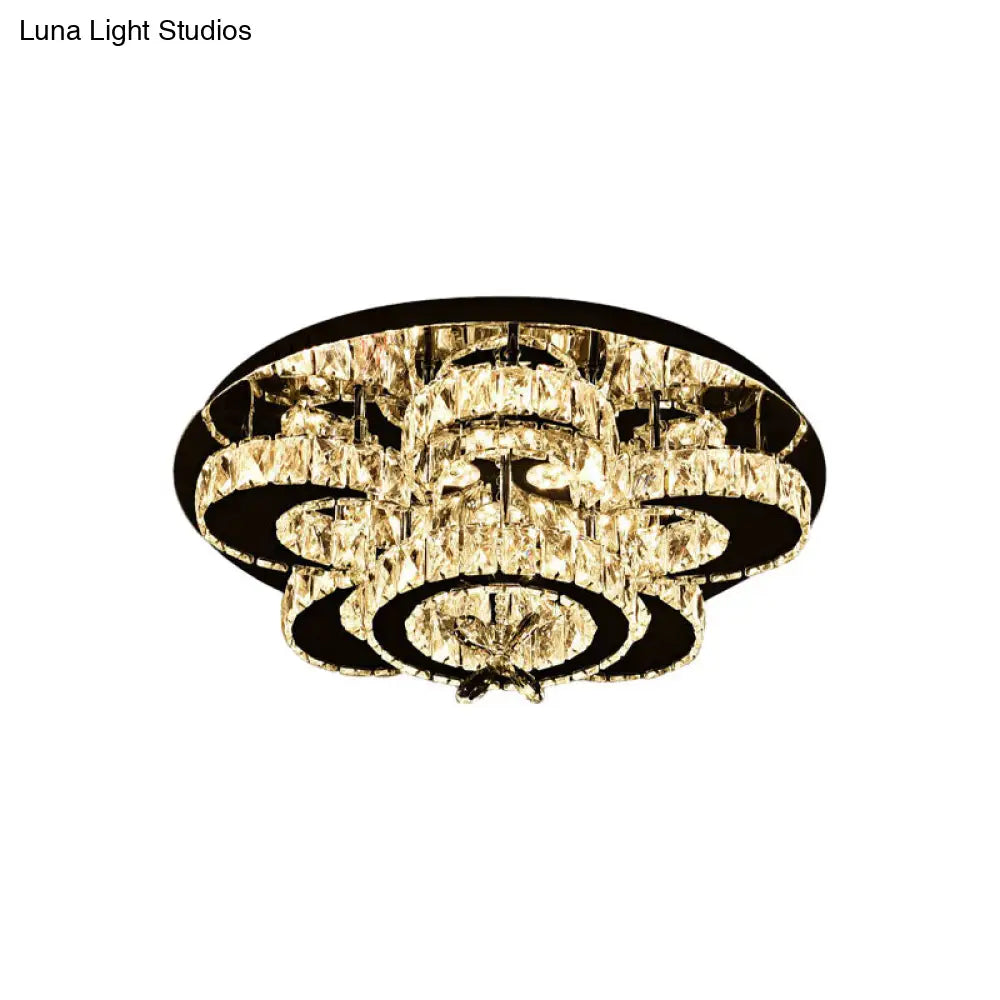 Modern Crystal Nickel Flush Mount Lamp - Flower Led Ceiling Light With Ring Design 24/32 Width