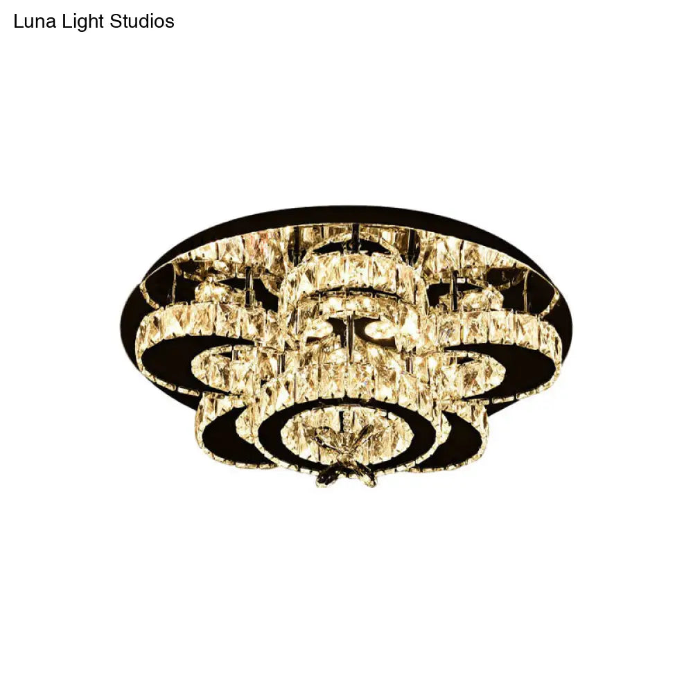 Modern Crystal Nickel Flush Mount Lamp - Flower Led Ceiling Light With Ring Design 24’/32’ Width