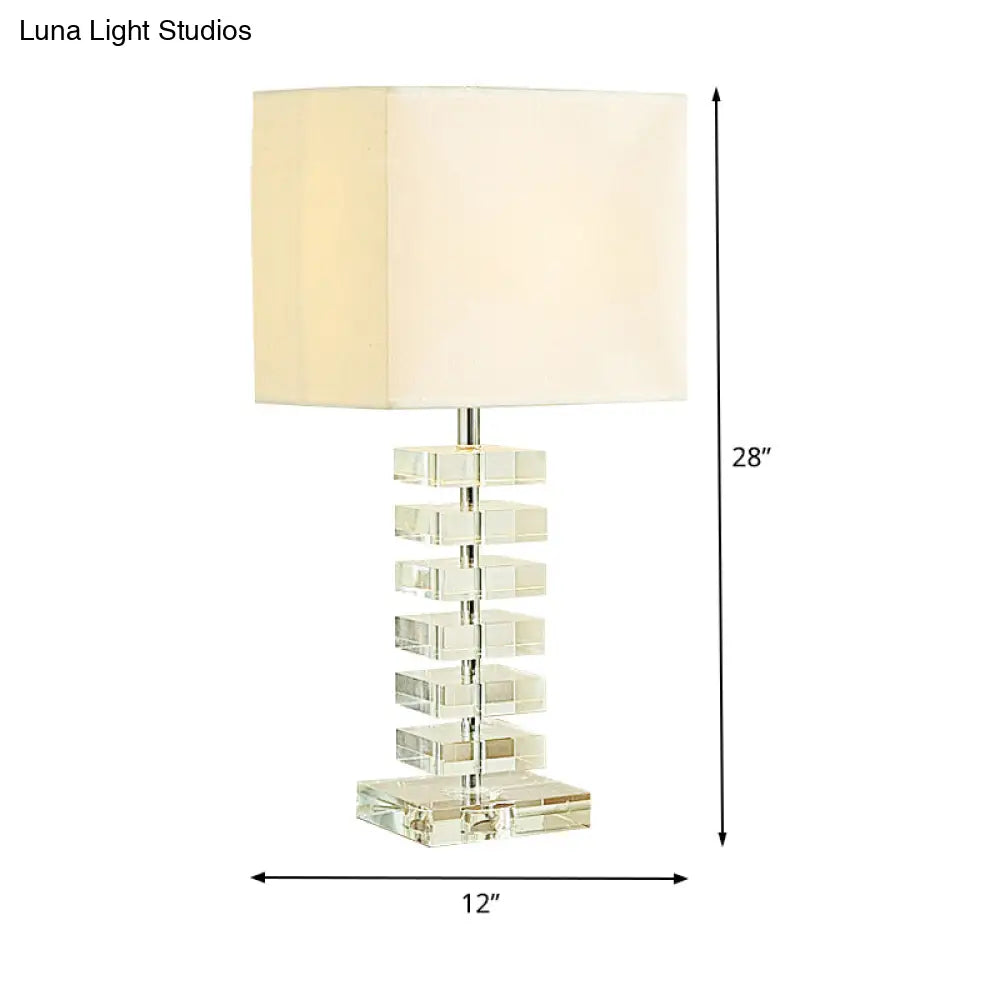 Modern Crystal Night Table Lamp With Beige Fabric Shade - 1 Head Living Room Desk Light