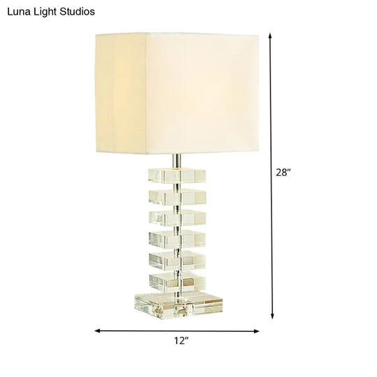 Modern Crystal Night Table Lamp With Beige Fabric Shade - 1 Head Living Room Desk Light