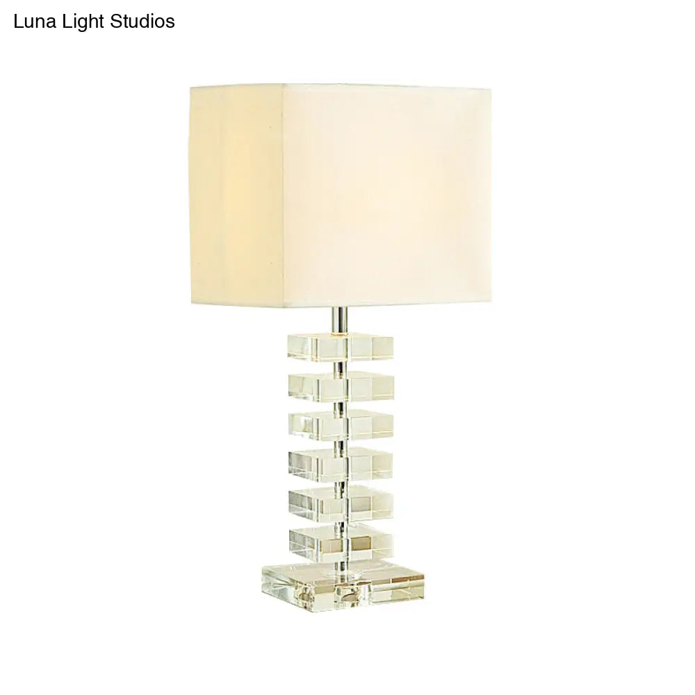 Modern Crystal Night Table Lamp With Beige Fabric Shade - 1 Head Living Room Desk Light