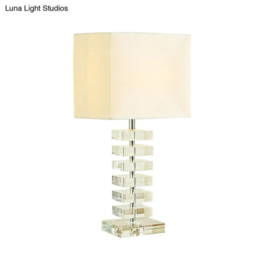 Modern Crystal Night Table Lamp With Beige Fabric Shade - 1 Head Living Room Desk Light