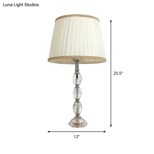 Modern Crystal Nightstand Light For Living Room - White Barrel Table Lamp