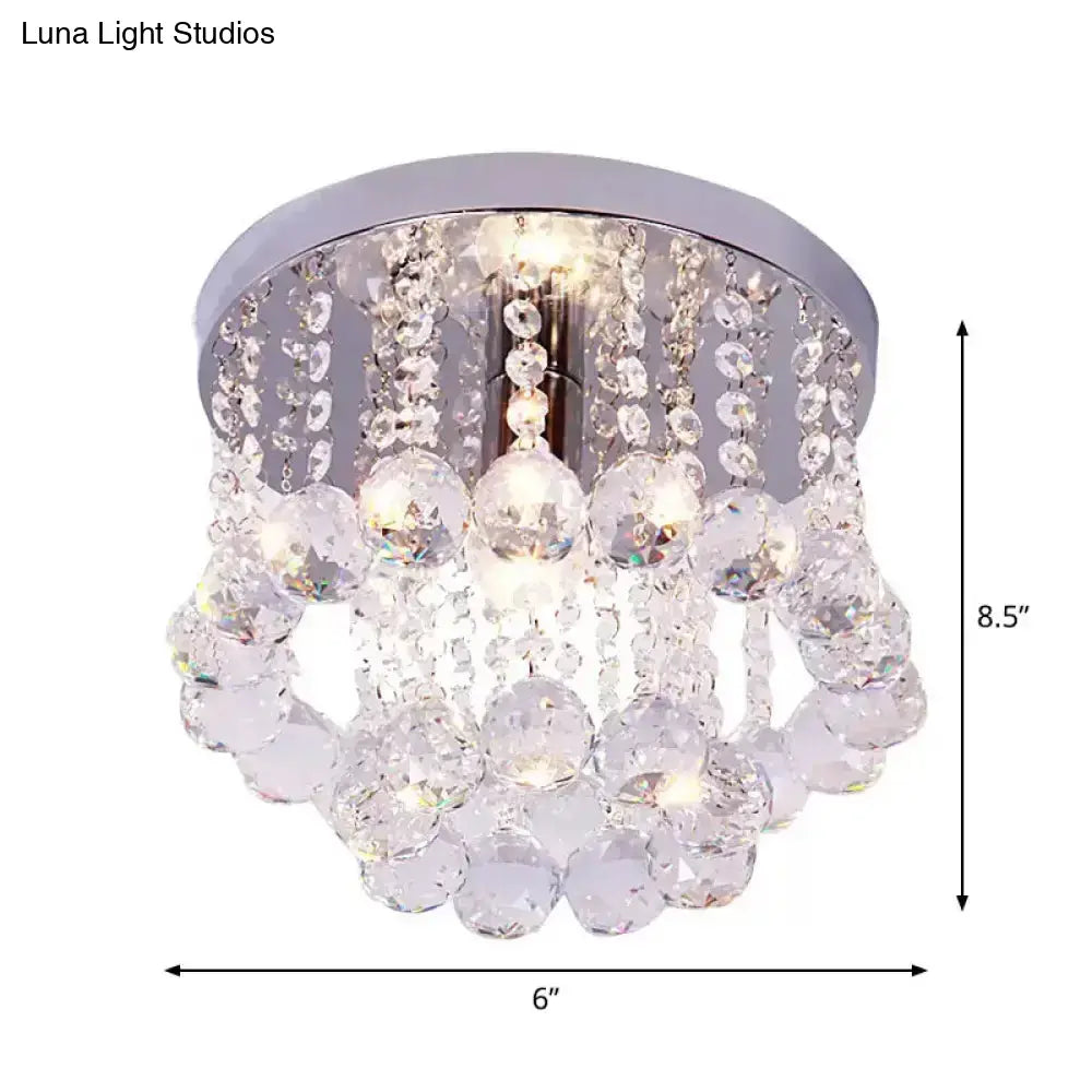 Modern Crystal Orb Ceiling Light Nickel Finish Semi Flush Mount Lamp - Available In Small Medium Or