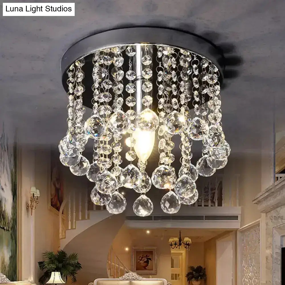 Modern Crystal Orb Ceiling Light Nickel Finish Semi Flush Mount Lamp - Available In Small Medium Or