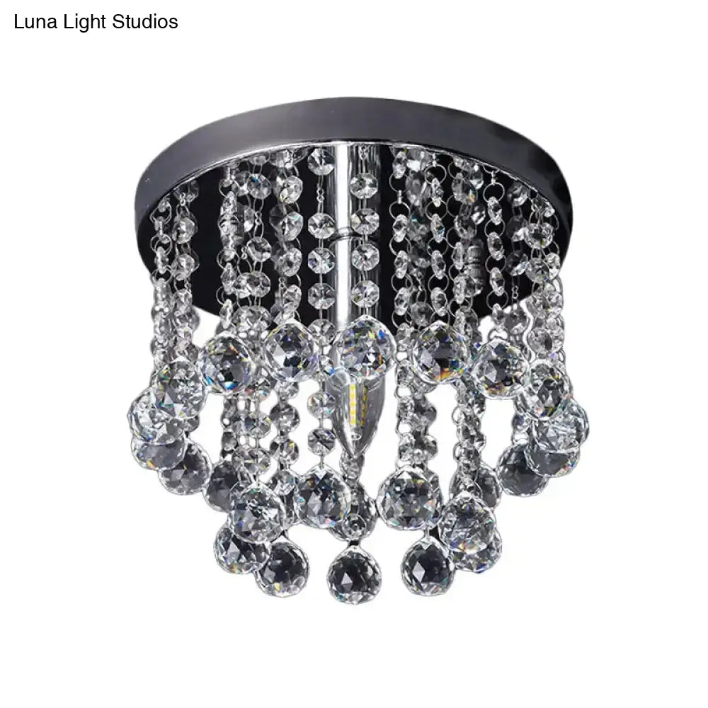 Modern Crystal Orb Ceiling Light Nickel Finish Semi Flush Mount Lamp - Available In Small Medium Or