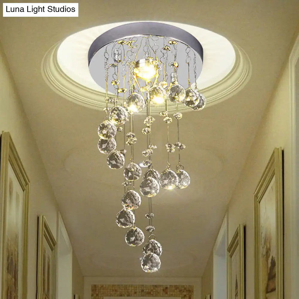 Modern Crystal Orb Flush-Mount Ceiling Light Fixture With Twisted Design - Nickel Finish