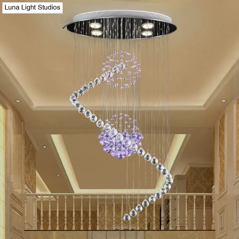 Modern Crystal Orb Led Ceiling Pendant Light With Stylish Twisted Chrome Finish