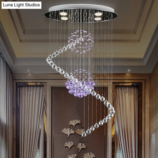 Crystal Orb Led Ceiling Pendant - Twisted Hall Light With Modern Stylish Chrome Finish