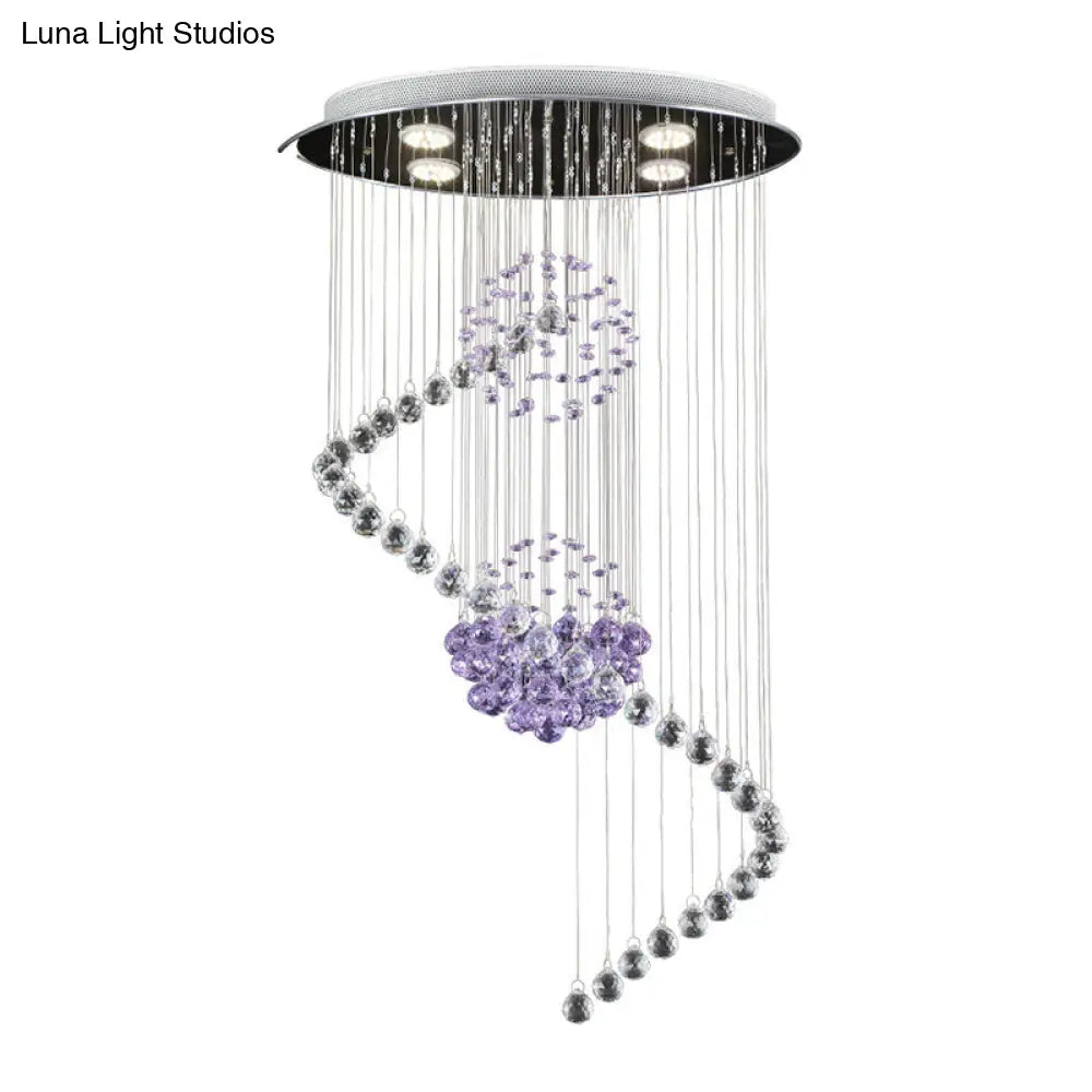 Crystal Orb Led Ceiling Pendant - Twisted Hall Light With Modern Stylish Chrome Finish