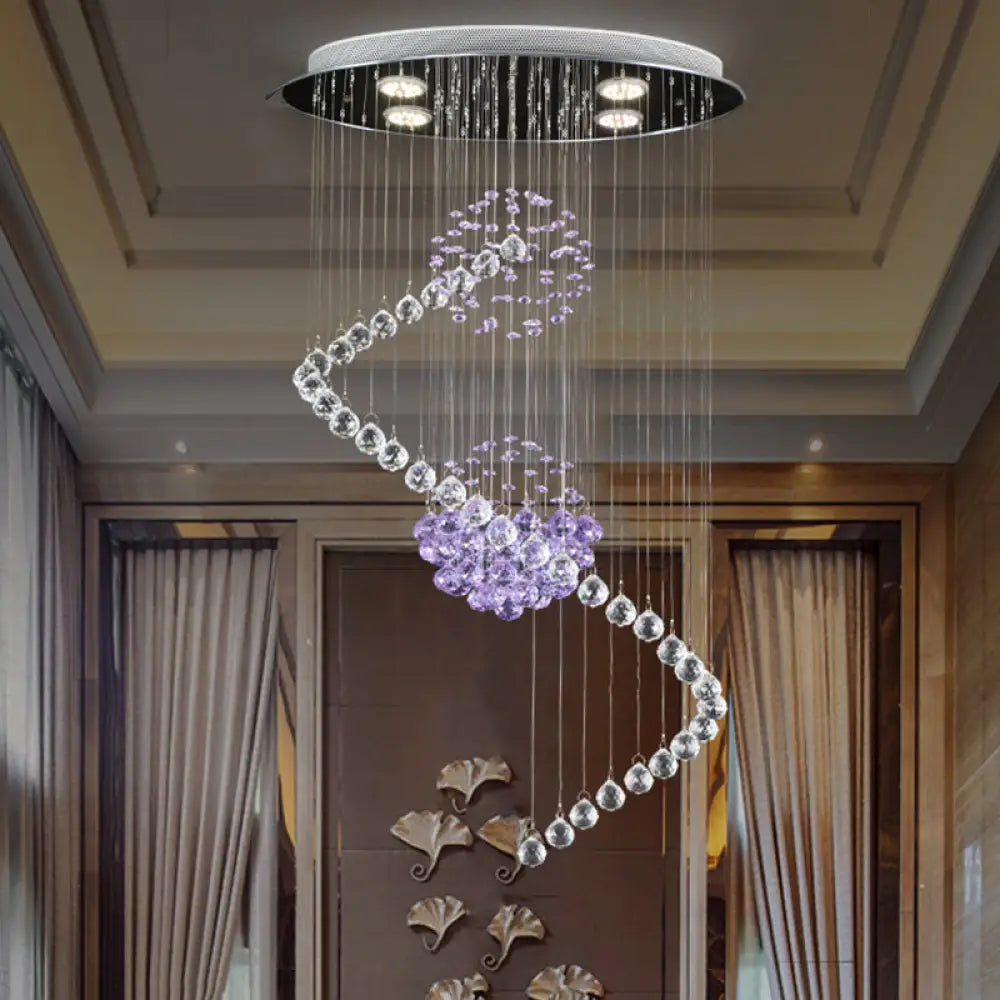 Modern Crystal Orb Led Ceiling Pendant Light With Stylish Twisted Chrome Finish