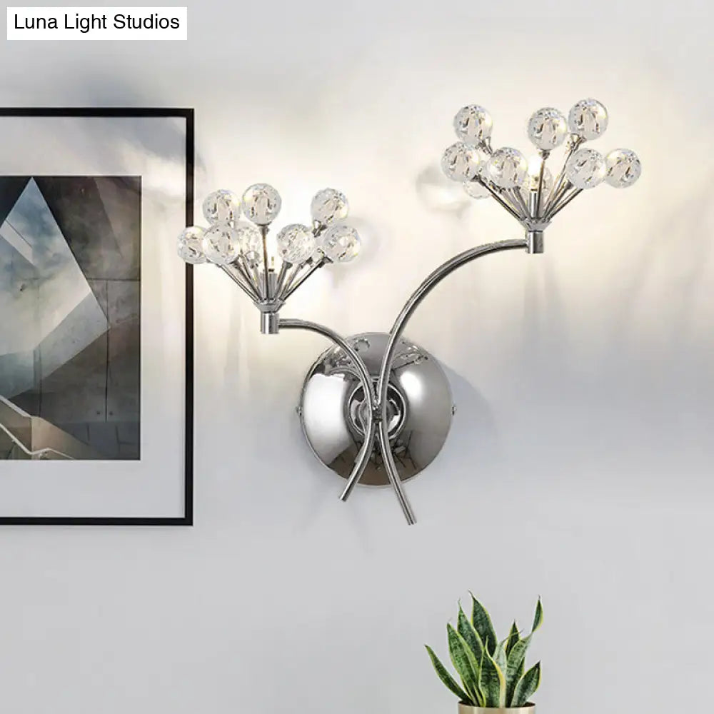 Modern Crystal Orb Wall Sconce Light Fixture With 2 Lights Chrome Finish - Perfect For Living Rooms