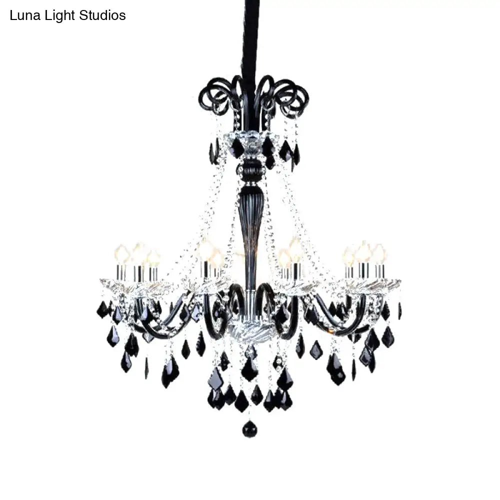 Modern Crystal Pendant Chandelier: 10/12 Heads Black 33/40 Wide