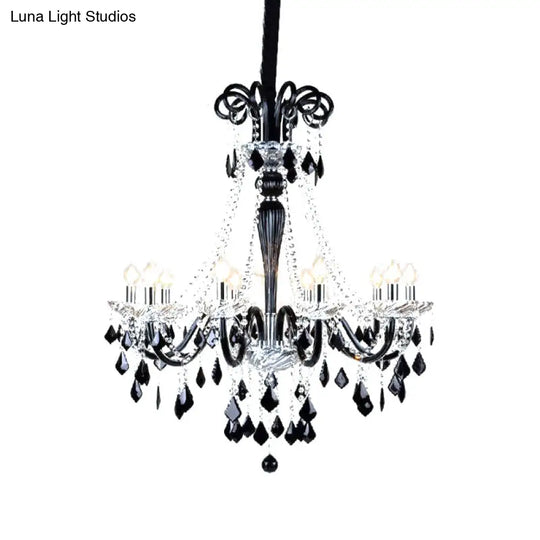 Modern Crystal Pendant Chandelier: 10/12 Heads Black 33/40 Wide