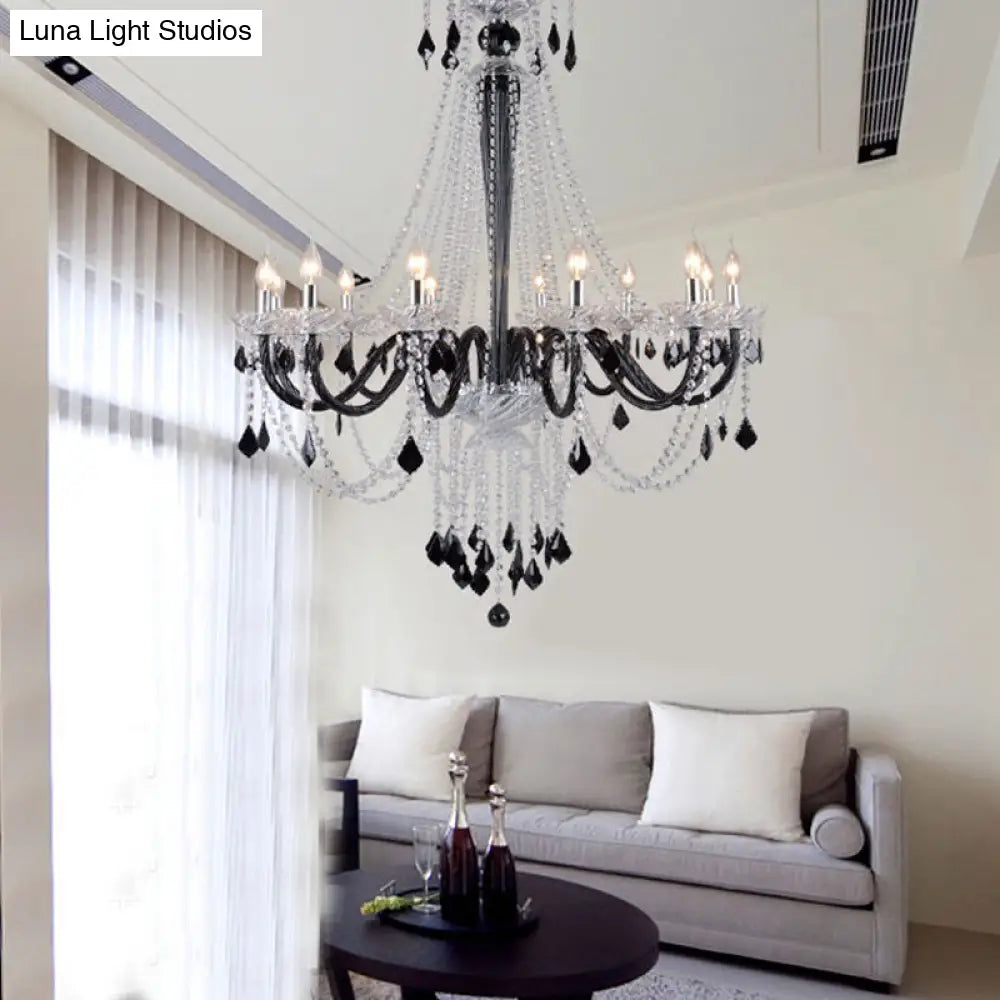 Modern Crystal Pendant Chandelier: 10/12 Heads Black 33/40 Wide