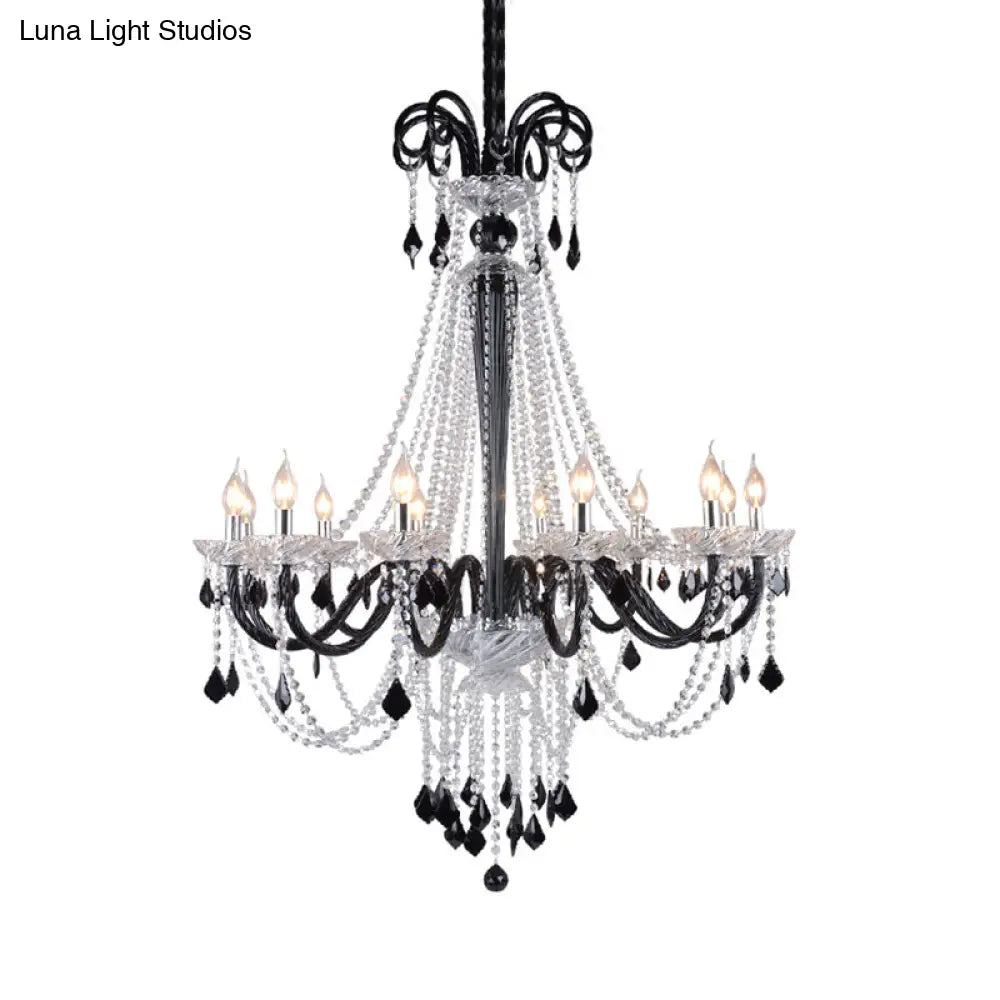 Modern Crystal Pendant Chandelier: 10/12 Heads Black 33/40 Wide