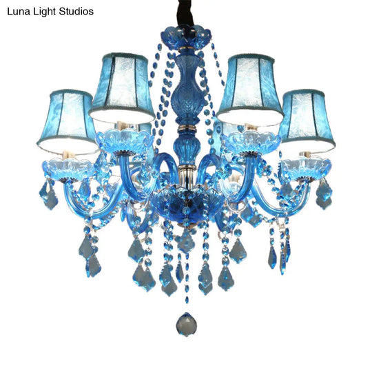 Modern Crystal Pendant Chandelier With Blue Hanging Light - 6/18 Bulbs Candle/Bell Design