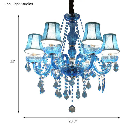 Modern Crystal Pendant Chandelier With Blue Hanging Light - 6/18 Bulbs Candle/Bell Design