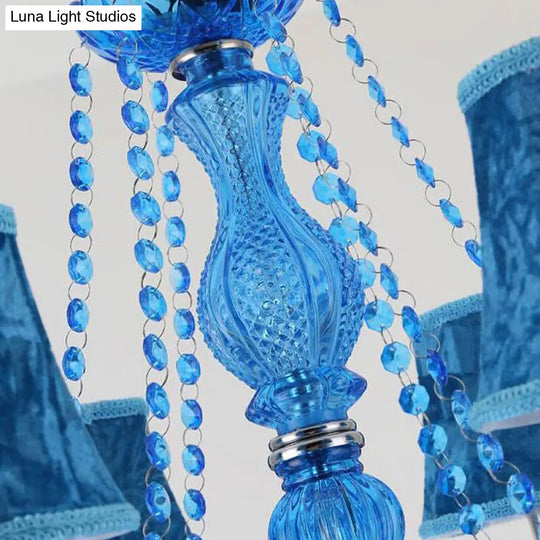 Modern Crystal Pendant Chandelier With Blue Hanging Light - 6/18 Bulbs Candle/Bell Design