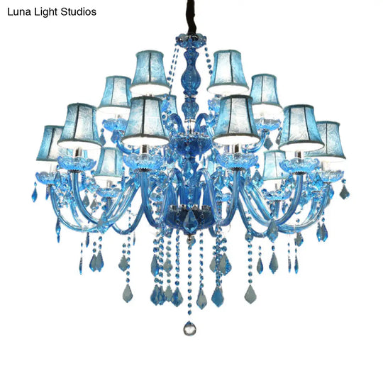 Modern Crystal Pendant Chandelier With Blue Hanging Light - 6/18 Bulbs Candle/Bell Design