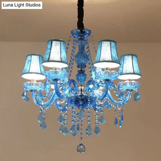 Modern Crystal Pendant Chandelier With Blue Hanging Light - 6/18 Bulbs Candle/Bell Design