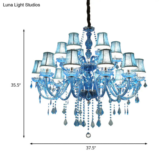 Modern Crystal Pendant Chandelier Blue Hanging Light 6/18 Bulbs Candle/Bell Design 23.5’’/37.5’’ W