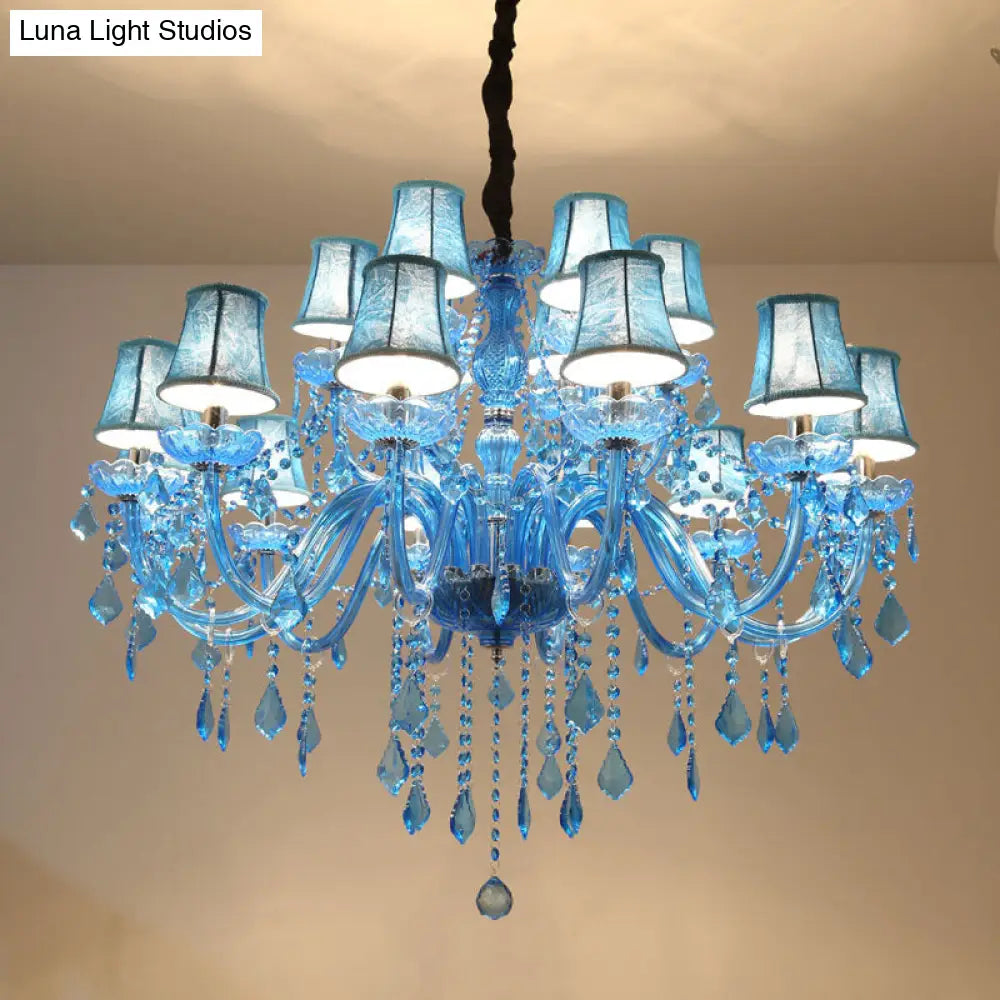 Modern Crystal Pendant Chandelier With Blue Hanging Light - 6/18 Bulbs Candle/Bell Design