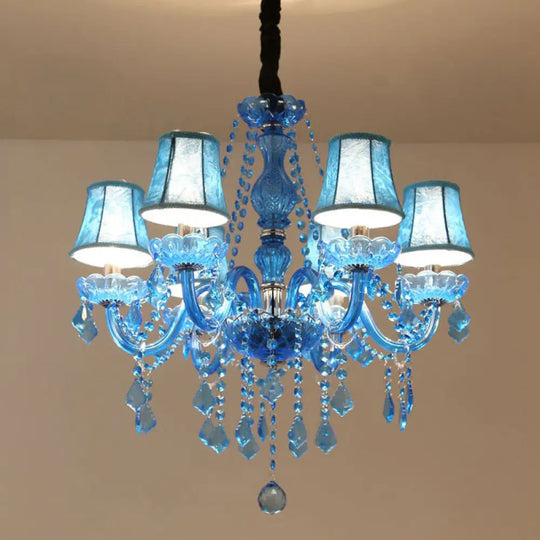 Modern Crystal Pendant Chandelier Blue Hanging Light 6/18 Bulbs Candle/Bell Design