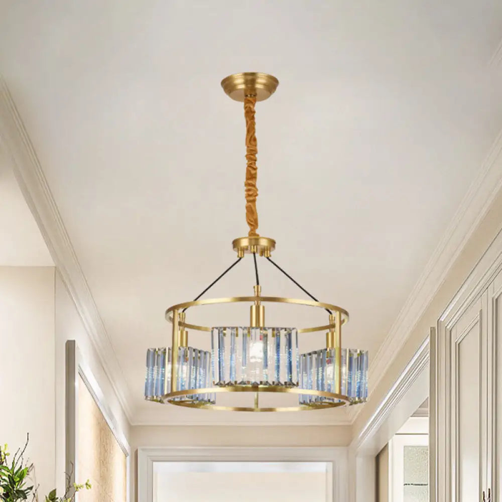 Modern Crystal Pendant Chandelier: Brass Ceiling Light With 3-Bulb Circular Design