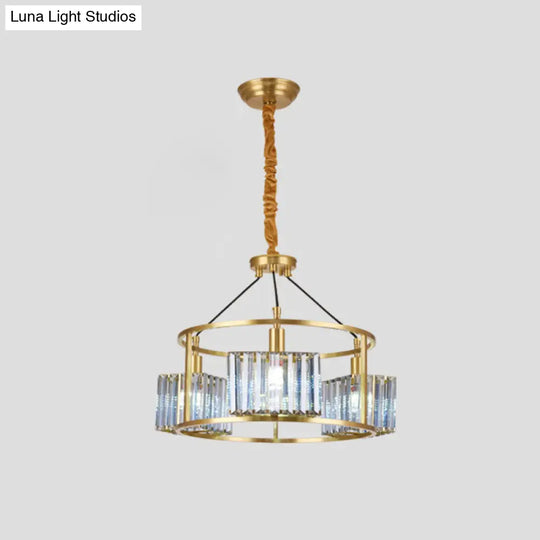 Modern Crystal Pendant Chandelier: Brass Ceiling Light With 3-Bulb Circular Design