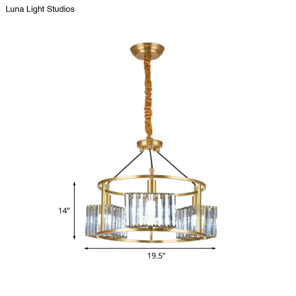 Modern Crystal Pendant Chandelier: Brass Ceiling Light With 3-Bulb Circular Design