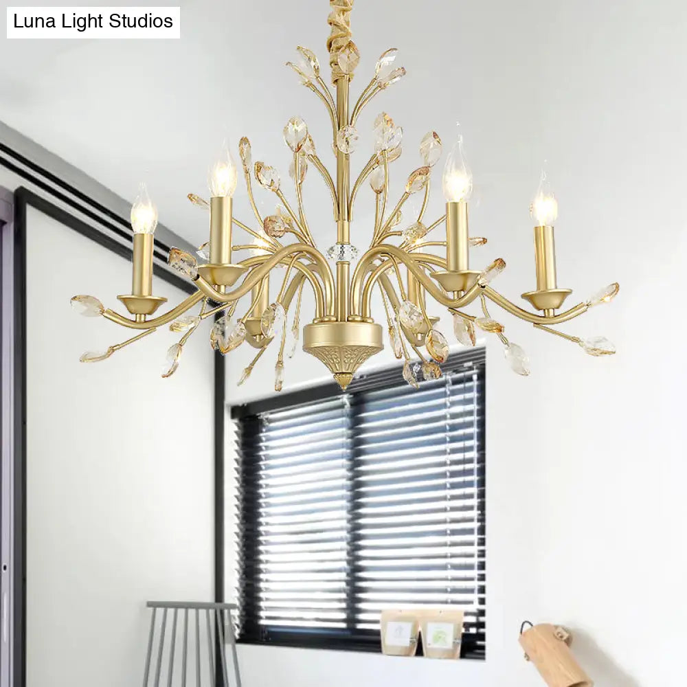 Modern Crystal Pendant Chandelier - Brass Hanging Light With Candle Bulbs 22’/27.5’/31.5’ W