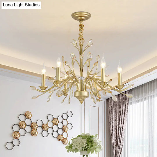 Modern Crystal Pendant Chandelier With Brass Hanging Light - 5/6/8 Bulbs 22/27.5/31.5 Width / 27.5